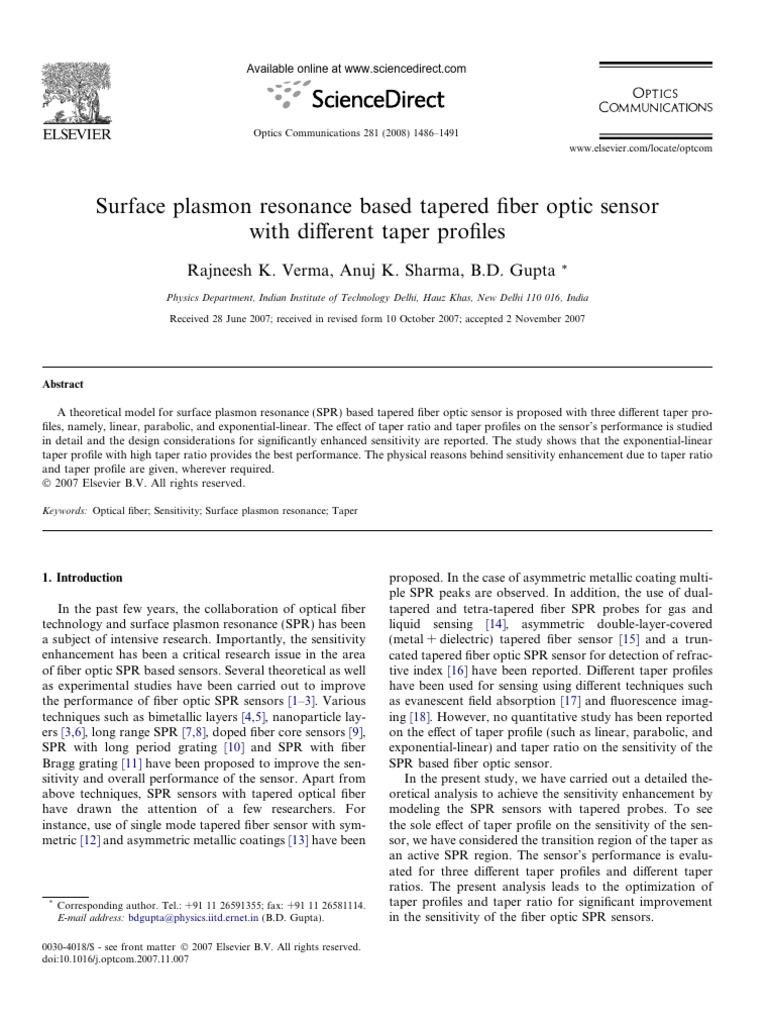 1 s2.0 S0030401807011844 Main | PDF | Surface Plasmon Resonance ...