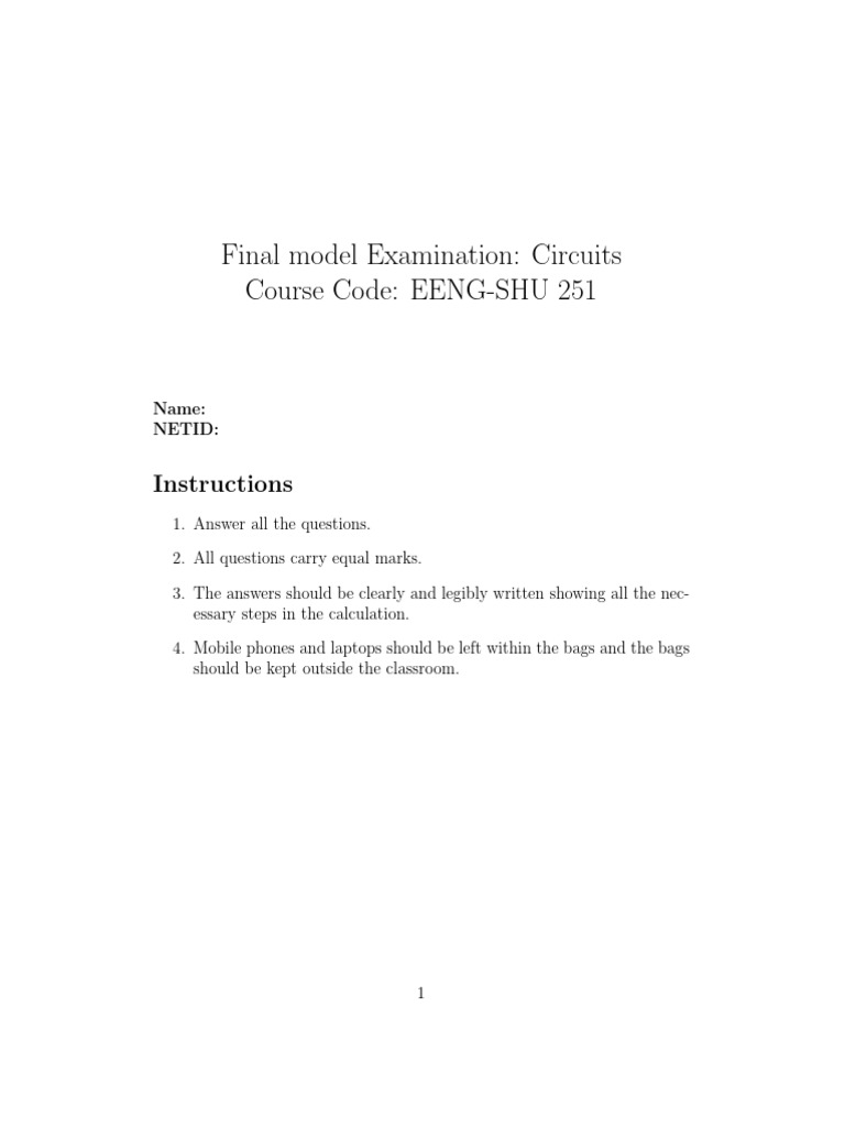 Final Exam: Circuit Analysis Questions | PDF