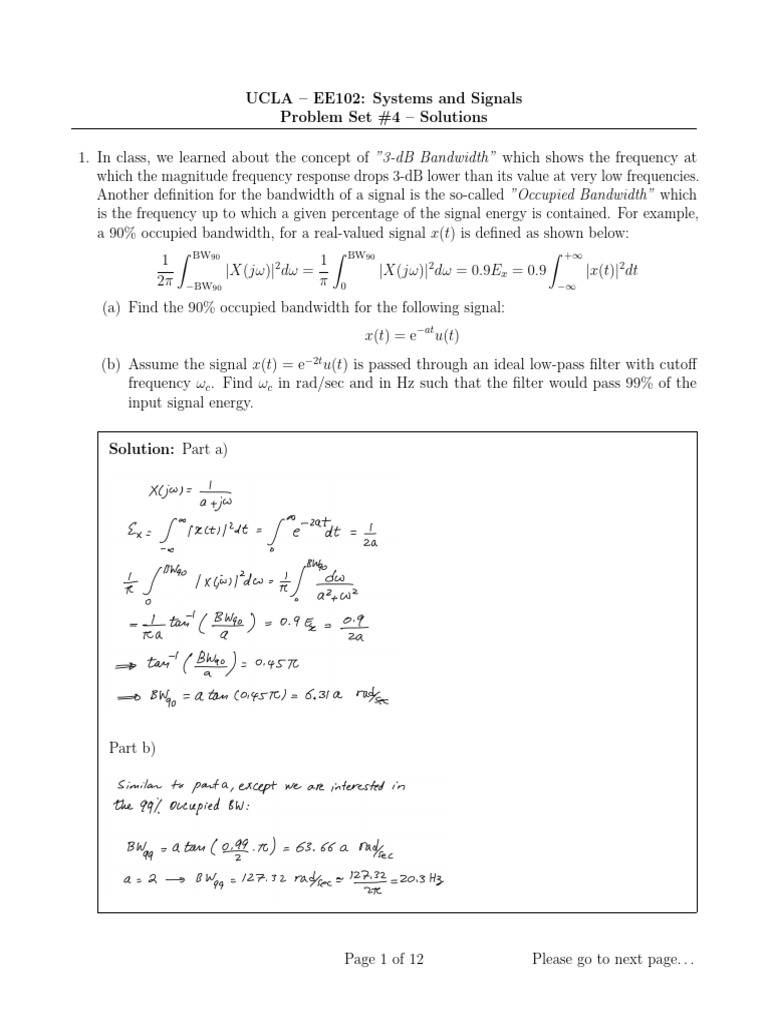 EE102 Problem Set 4 Solutions | PDF | Bandwidth (Signal Processing ...