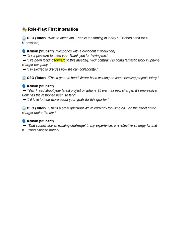 CEO Meeting Role-Play: Collaboration Insights | PDF