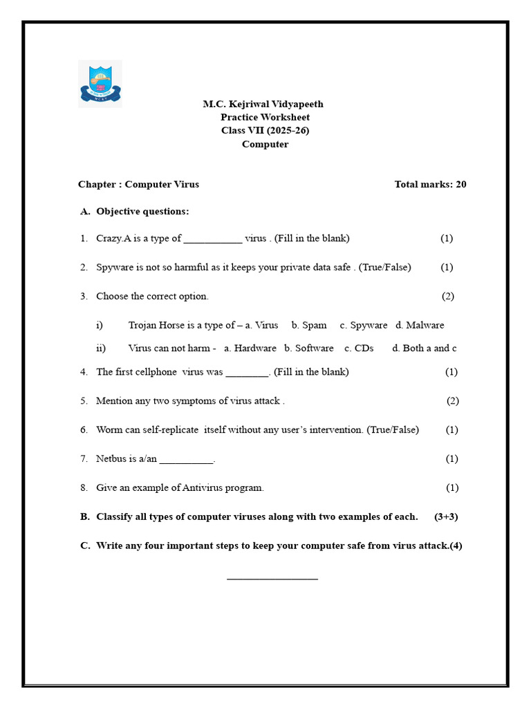 Practice Paper For Class 7 - Computer | PDF