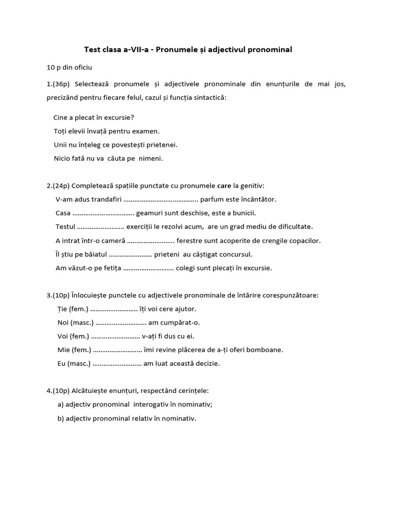 Pronumele Adjectivul Pronomial Amalia Stoenescu | PDF