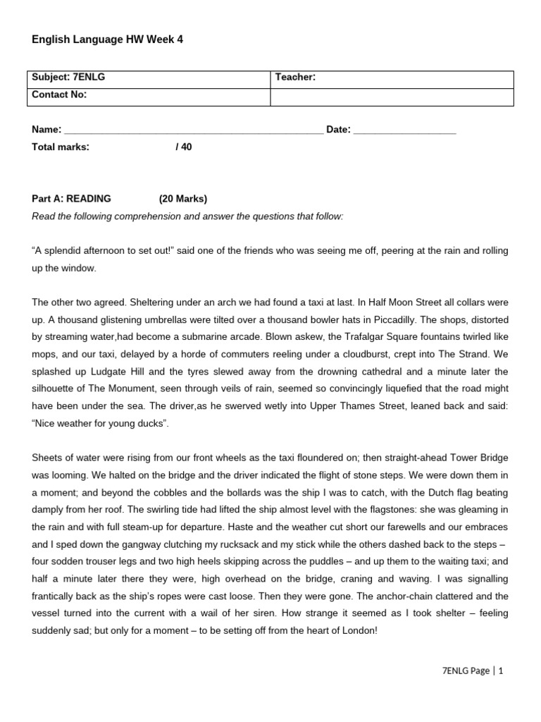 English Language Homework: Week 4 | PDF