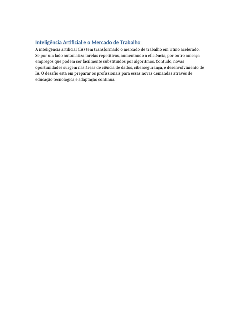 Impactos da IA no Mercado de Trabalho | PDF