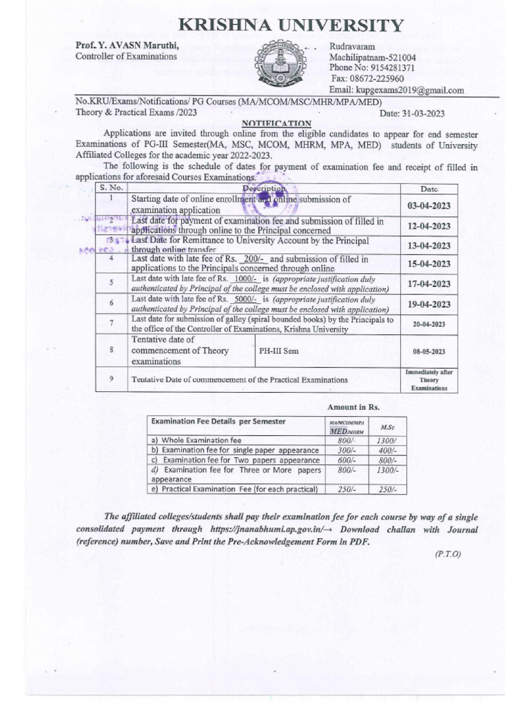 PG Iii Sem Examinations Notification May 2023 | PDF