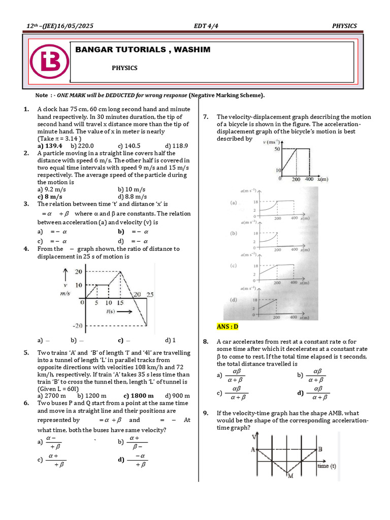 t04-160525-P - Motion in A Stright Line | PDF | Acceleration | Mechanics