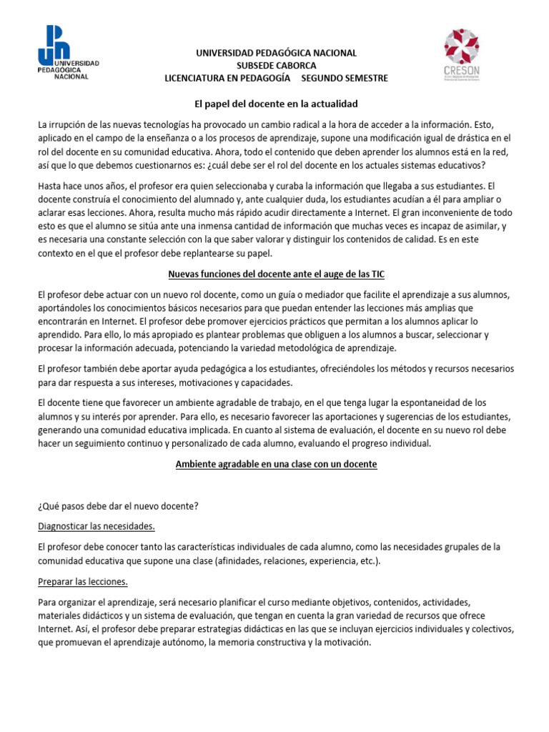 El rol actual del docente en educación | PDF | Maestros | Enseñando