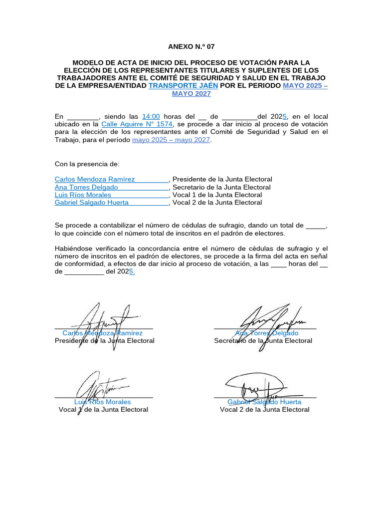 Acta de Inicio de Votación 2025-2027 | PDF