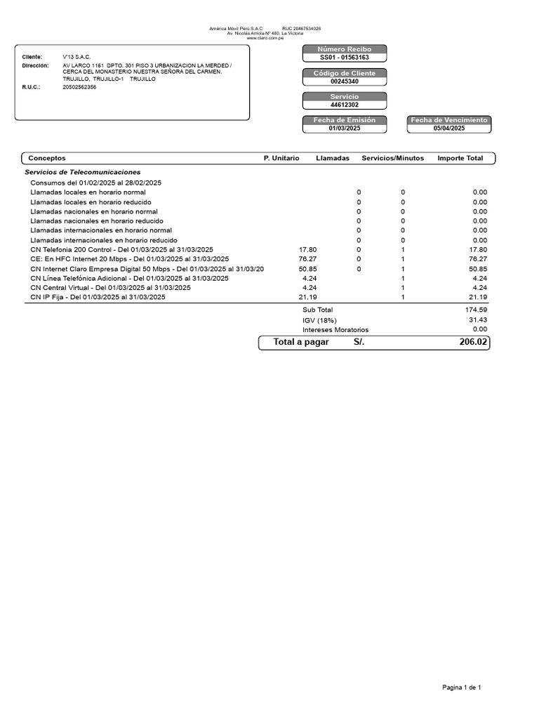 Recibo V13sac 010325 | PDF | Informática | Industrias de servicio