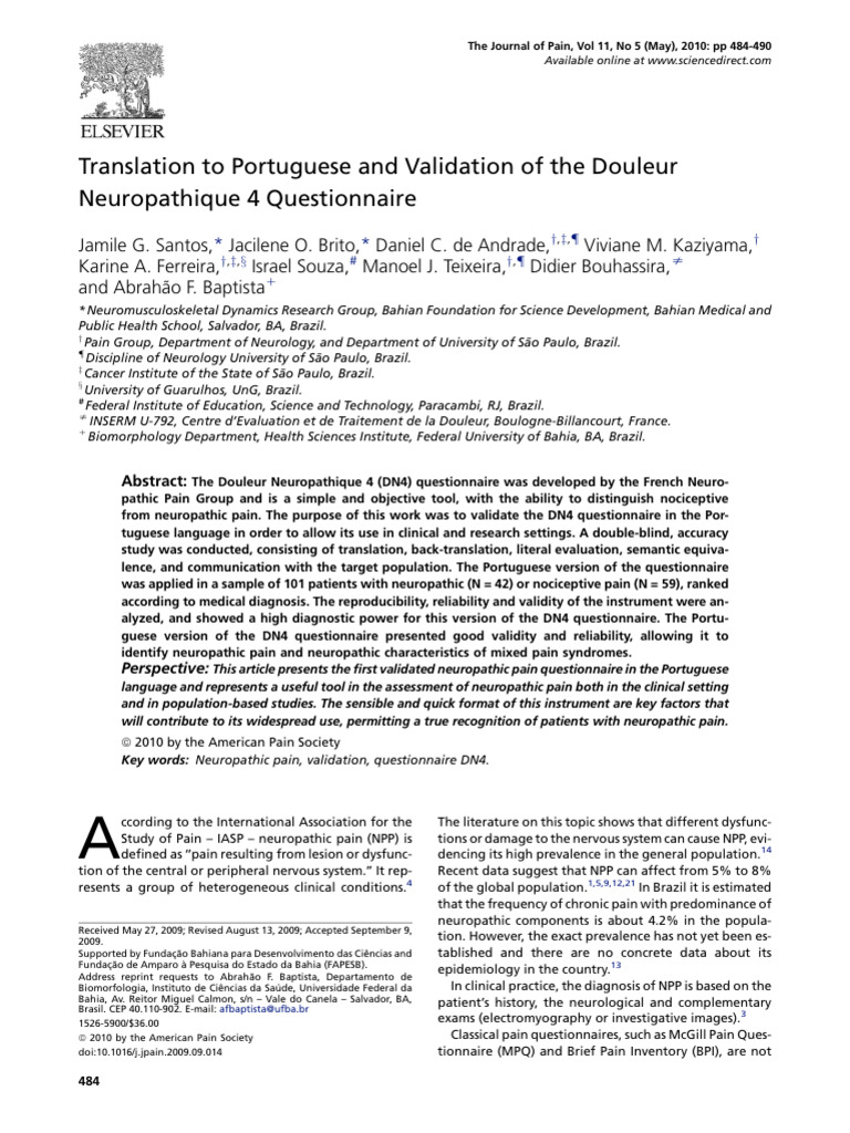 Translation To Portuguese and Validation of The Douleur Neuropathique 4 ...