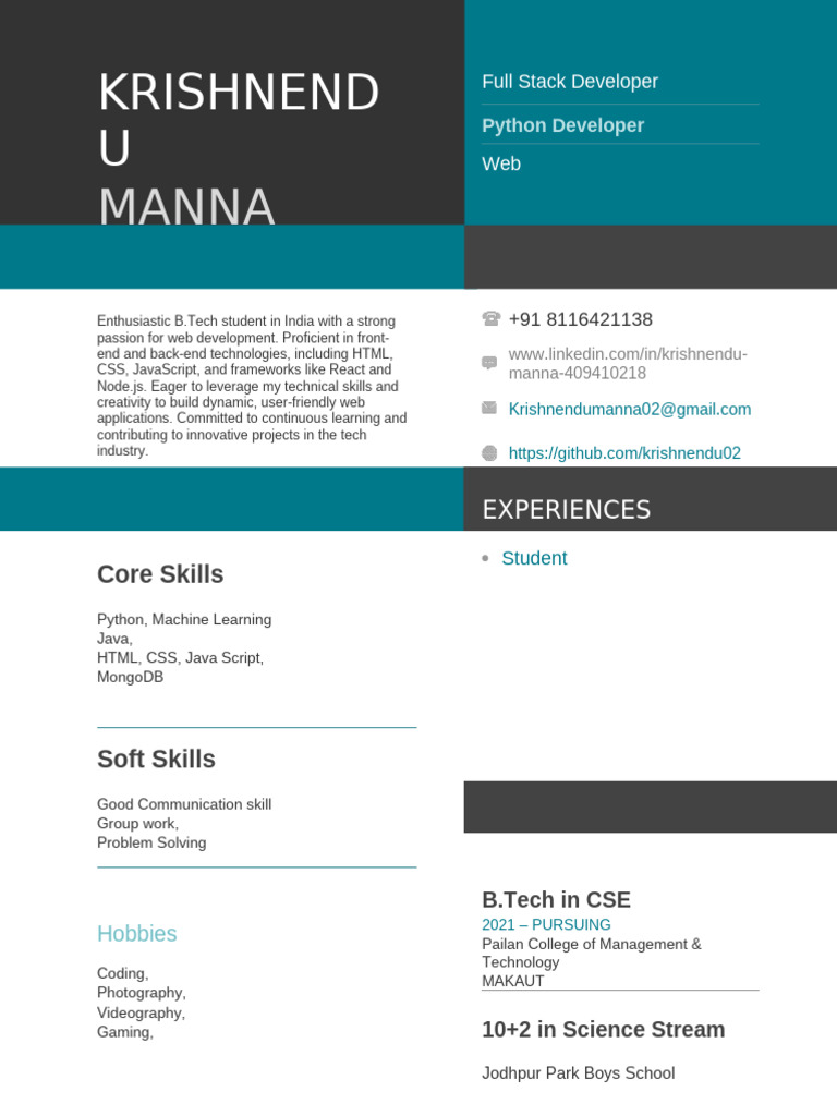 Krishnendu Manna: Full Stack Developer Profile | PDF