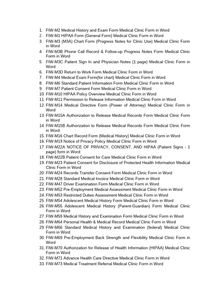 Medical Clinic Forms Collection in Word | PDF | Medical Record | Health ...