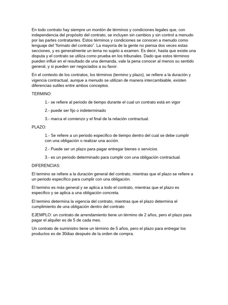 Diferencias entre Término y Plazo Contractual | PDF