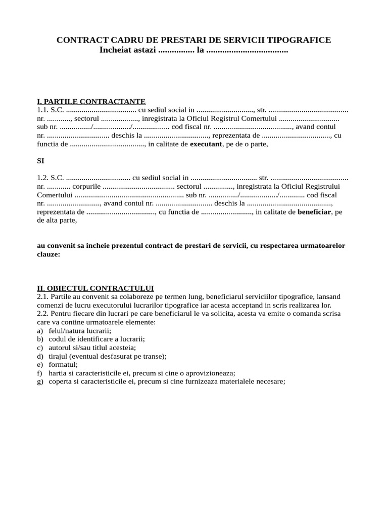 Contract de Prestari Servicii - Tipografice | PDF