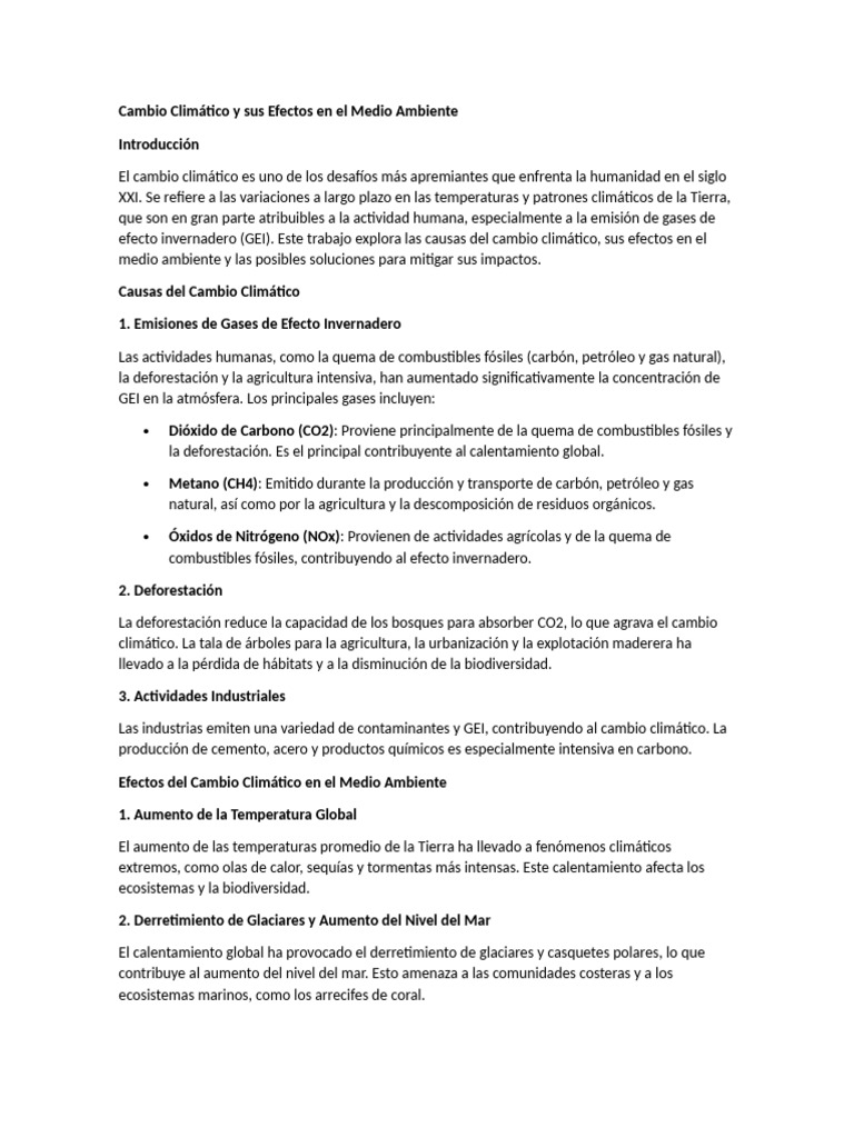 Cambio Climático y Sus Efectos en El Medio Ambiente | PDF | Gases de ...