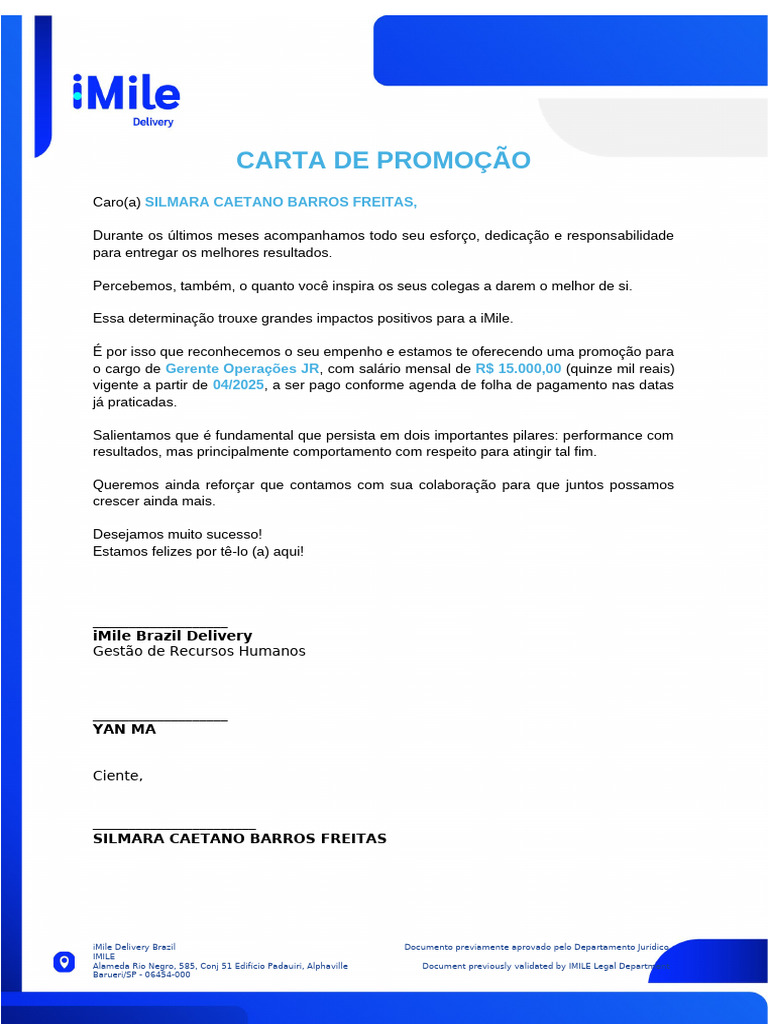 Promoção de Cargo: Silmara Freitas | PDF
