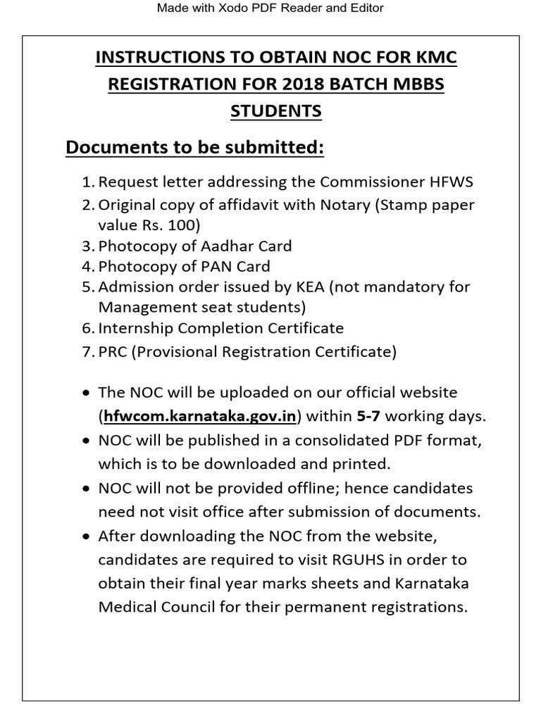 NOC Application Guide for MBBS Students | PDF
