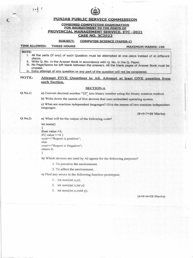 Computer Science Exam Questions Overview | PDF | Arithmetic | Numbers