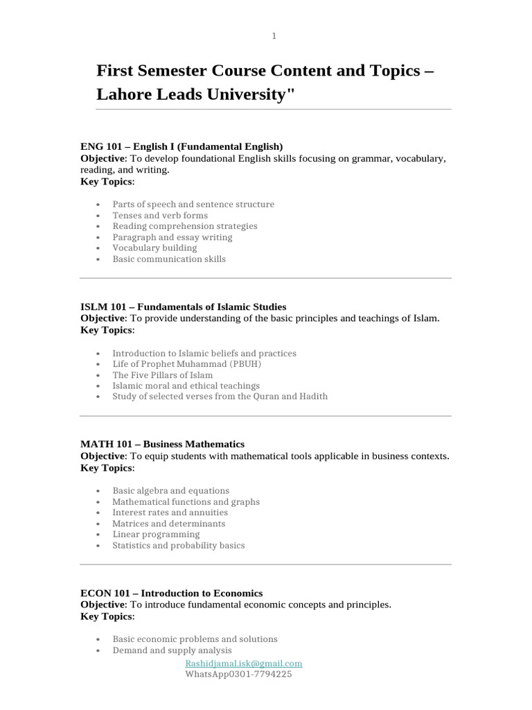 First Semester Course Topics at LLU | PDF | Mathematics | Financial ...