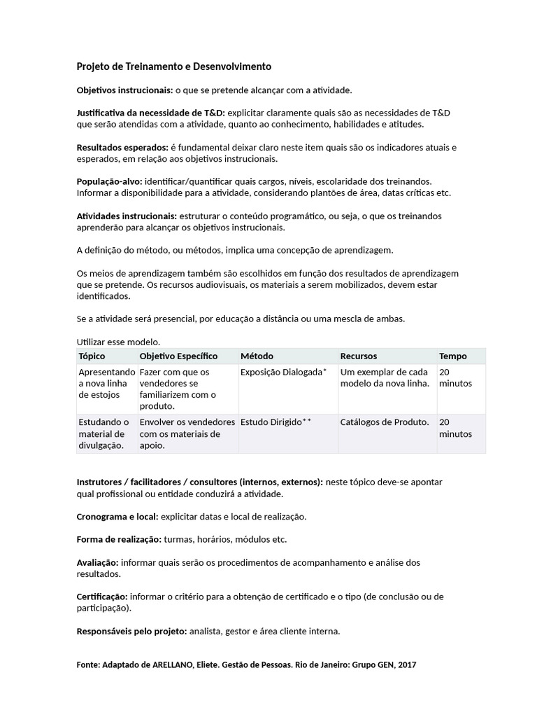 Projeto de Treinamento e Desenvolvimento | PDF