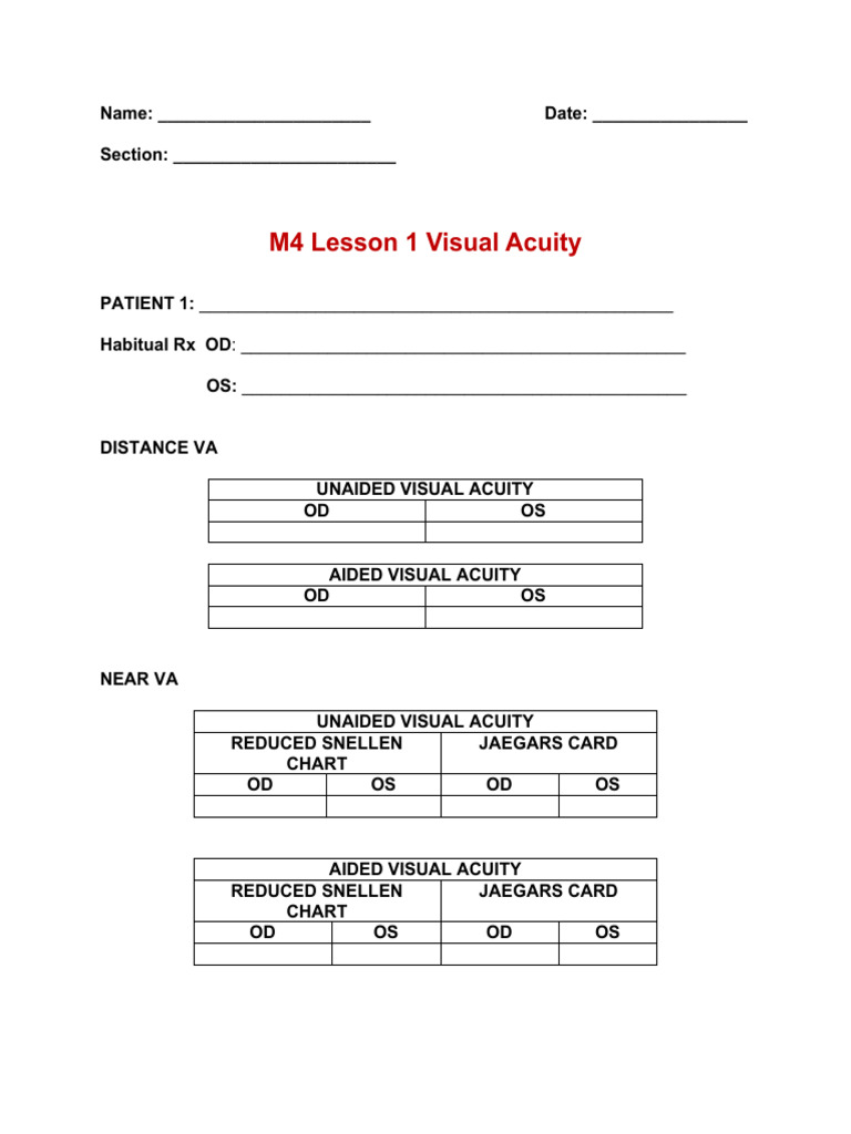Visual Acuity Assessment Forms | PDF | Visual Acuity | Sensory Organs