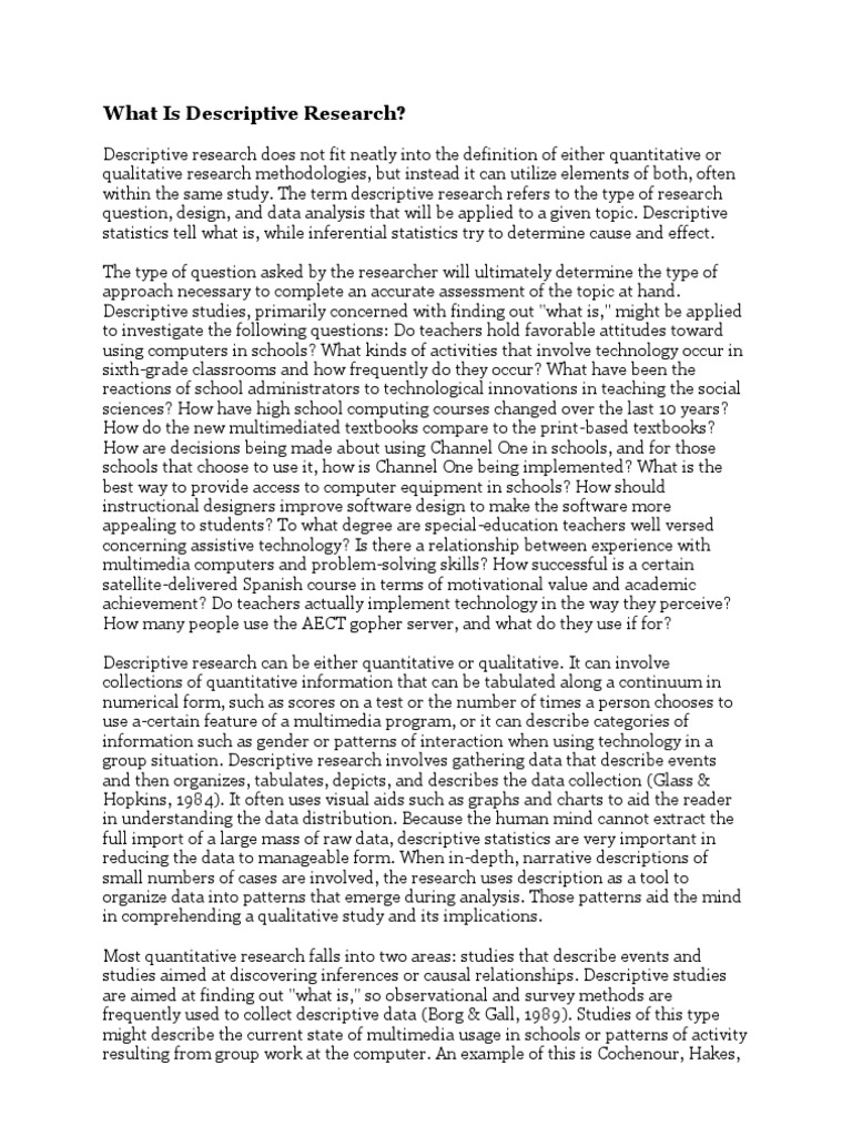 What Is Descriptive Research | PDF | Experiment | Quantitative Research