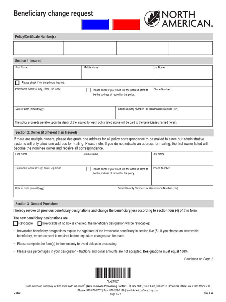 Beneficiary Change Request: Clear Form | PDF | Community Property ...
