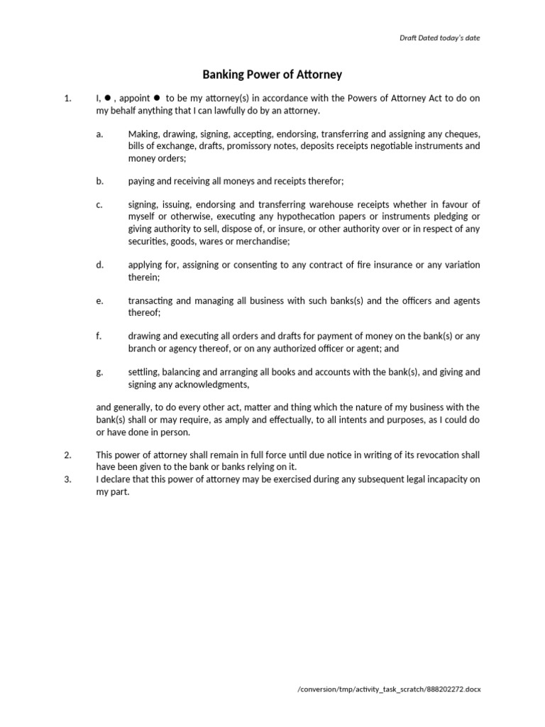 Banking Power of Attorney | PDF