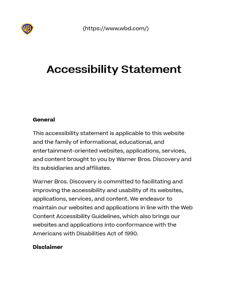 Accessibility Statement - Warner Bros. Discovery | PDF | Accessibility