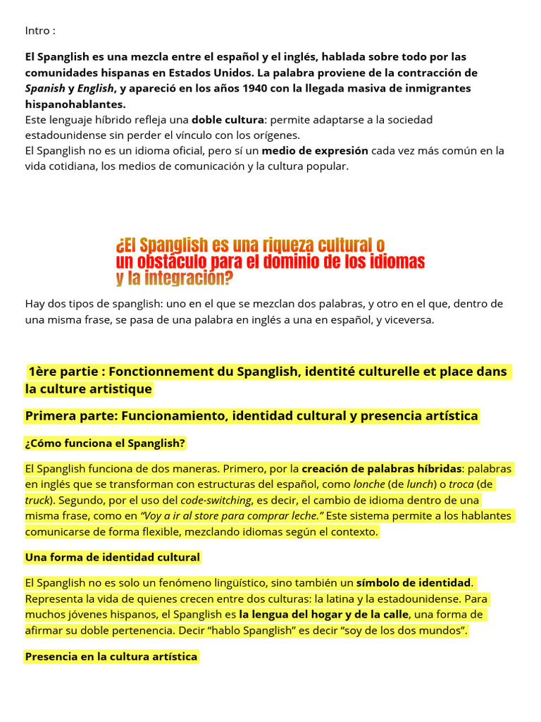 Spanglish: Identidad y Cultura Bilingüe | PDF | Multilingüismo ...