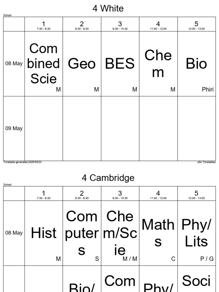 Class 2 Time Table | PDF