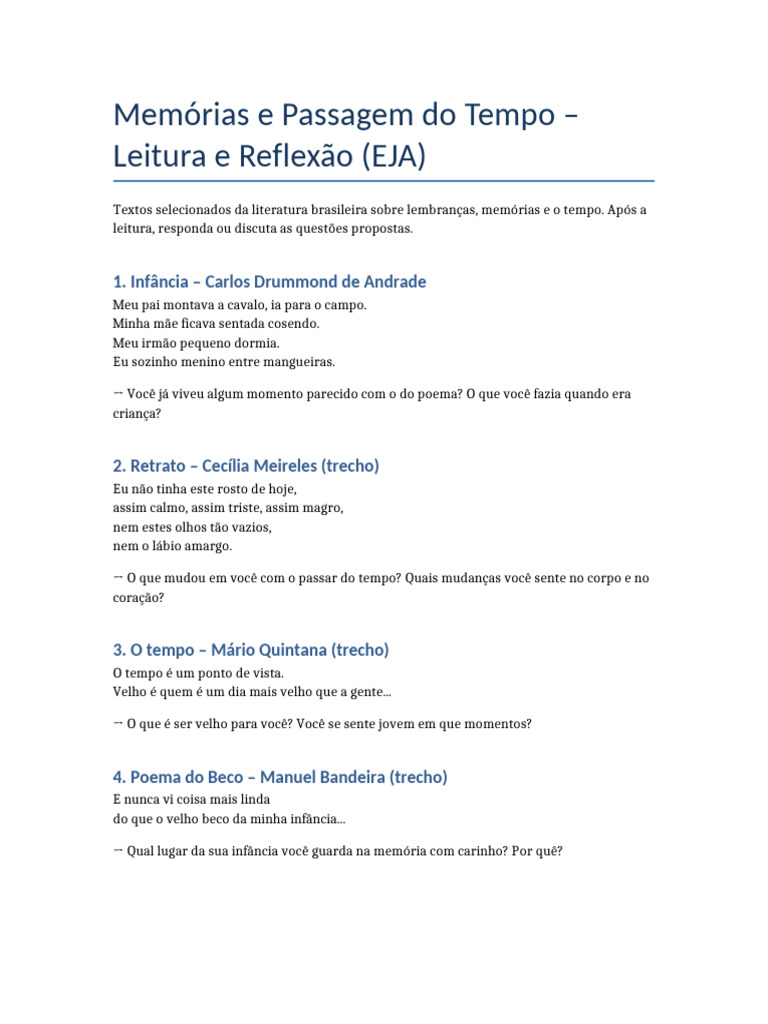 Memórias e Reflexões sobre o Tempo | PDF