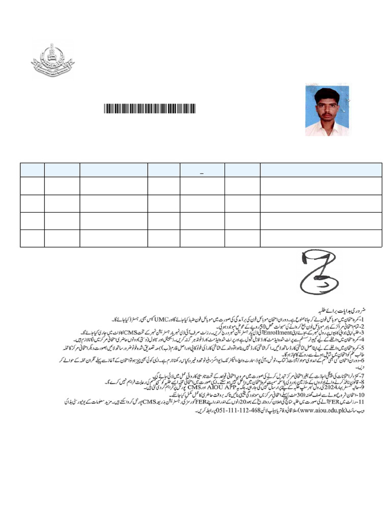 AIOU B.A. Admit Card 2024 Autumn | PDF | Pakistan