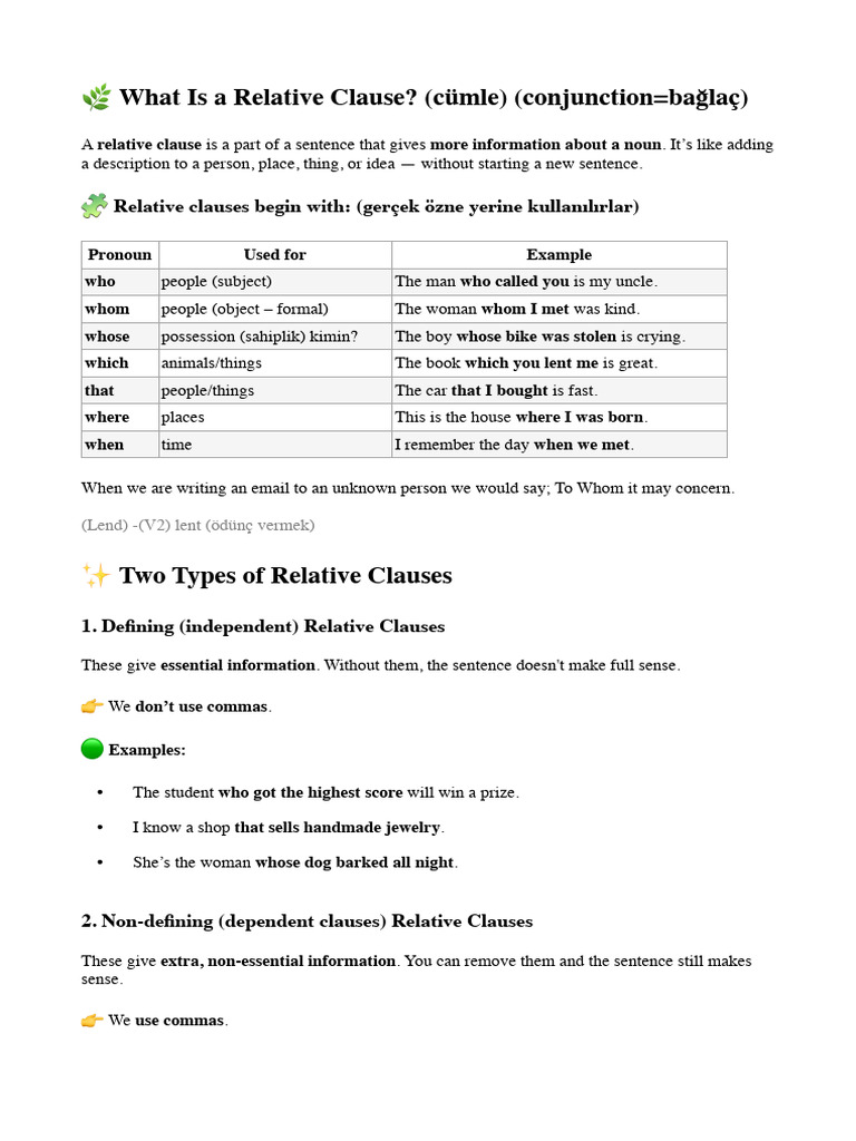Understanding Relative Clauses Explained | PDF | Clause | Linguistic ...