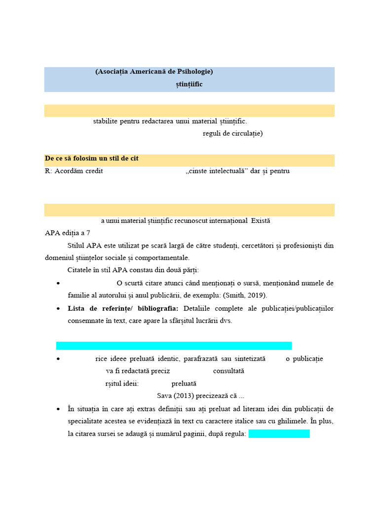 L1 - Stilul APA in Redactarea Unui Material Stiintific - CU REZOLVARE | PDF