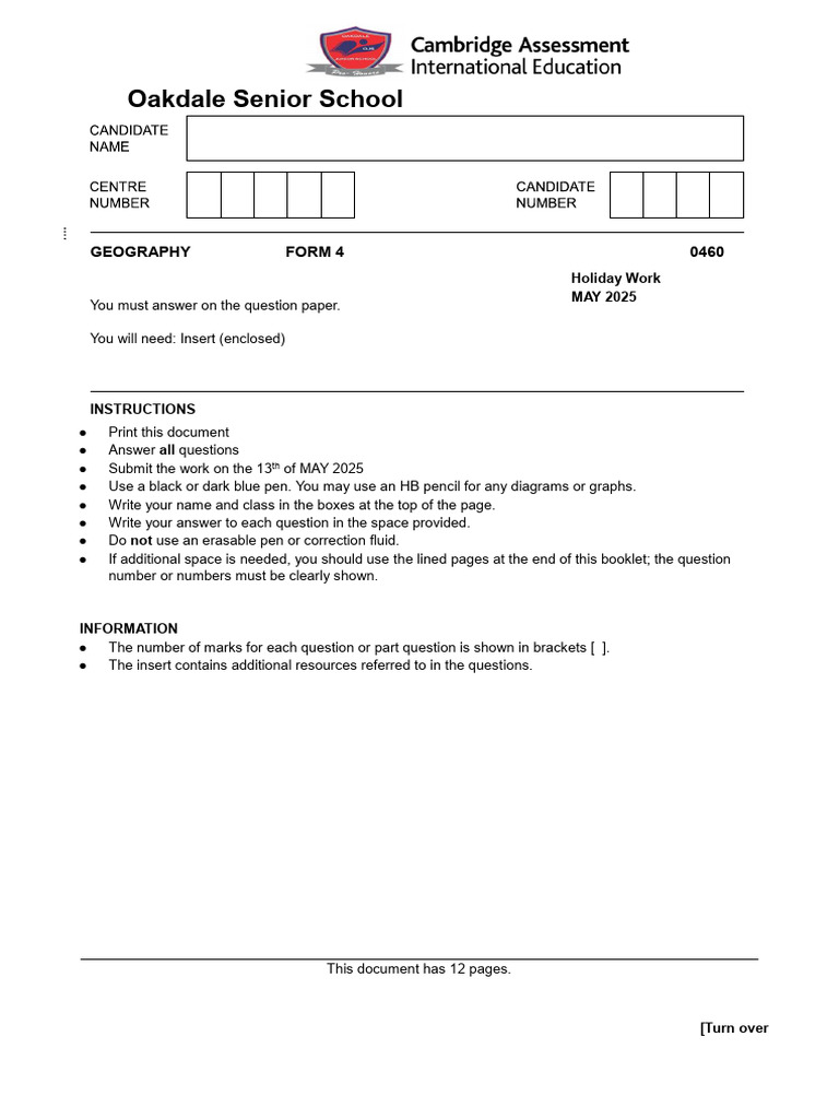Oakdale Senior School: Geography Form 4 0460 | PDF