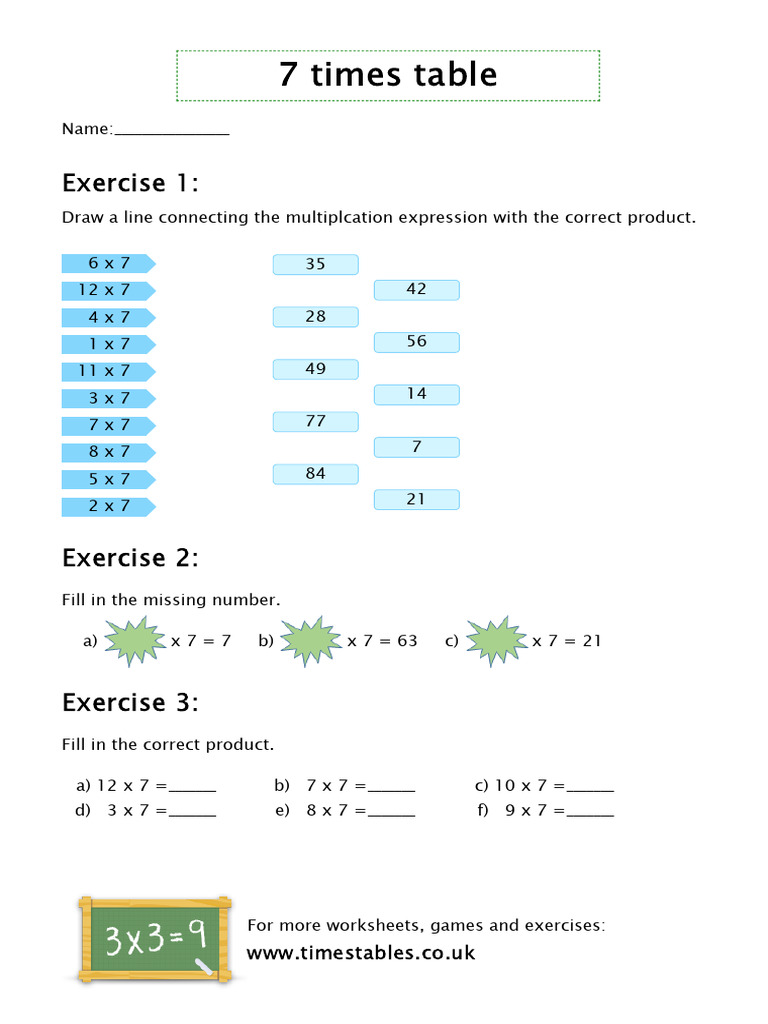 7 Times Table Worksheets ws2 | PDF