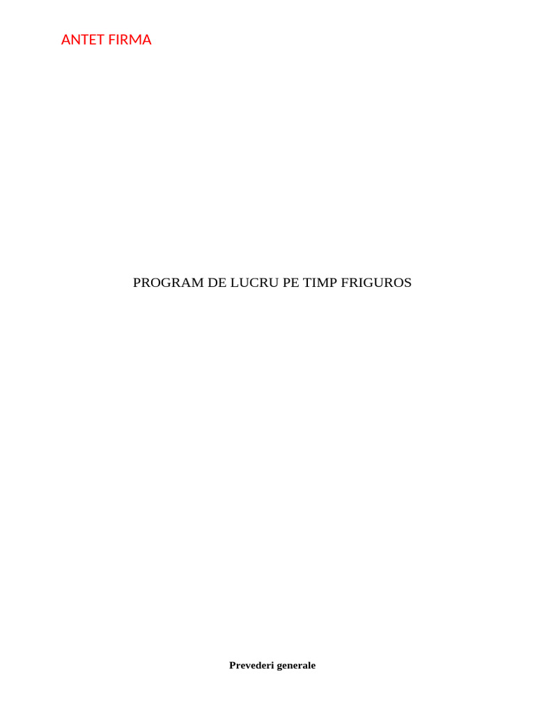Program de Lucru Pe Timp Friguros Model | PDF