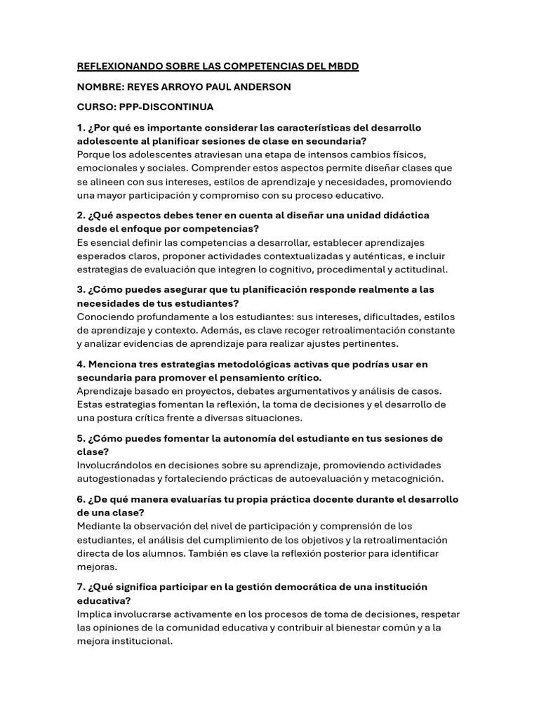 Reflexionando Sobre Las Competencias Del MBDD | PDF | Maestros ...