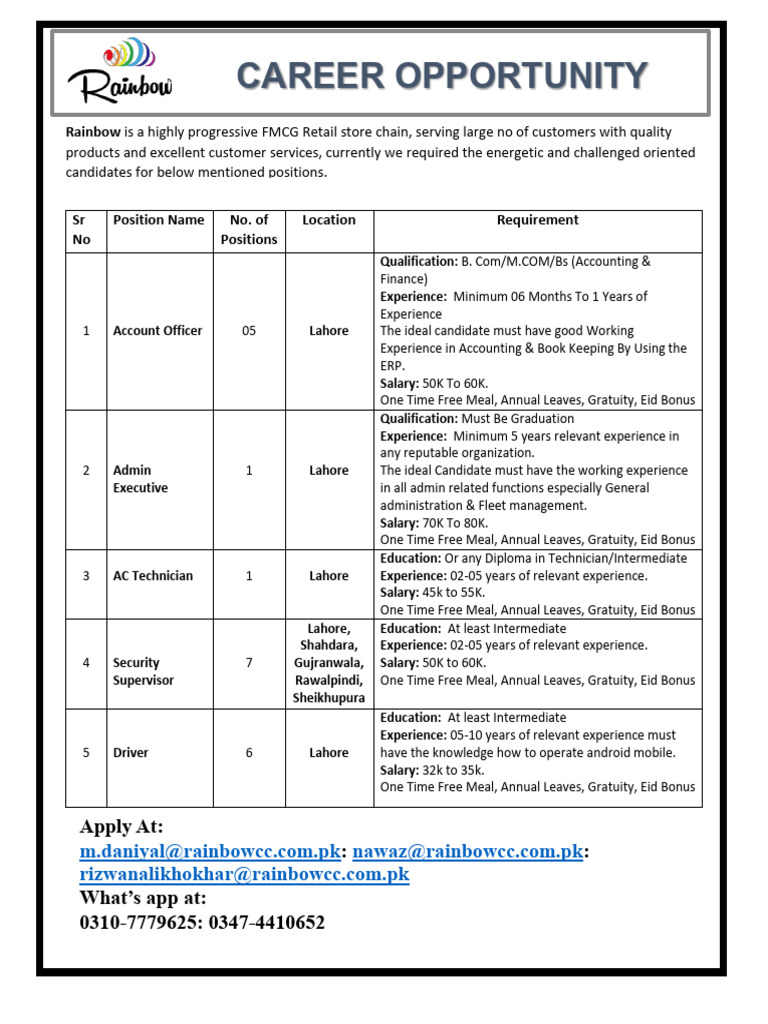 Rainbow Multiple Position Job Ad | PDF | Economies | Business
