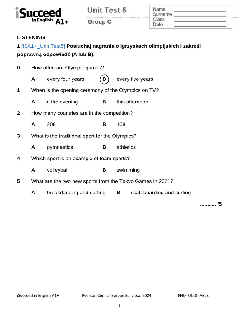 Olympic Games Listening and Vocabulary Test | PDF | Triathlon | Sports