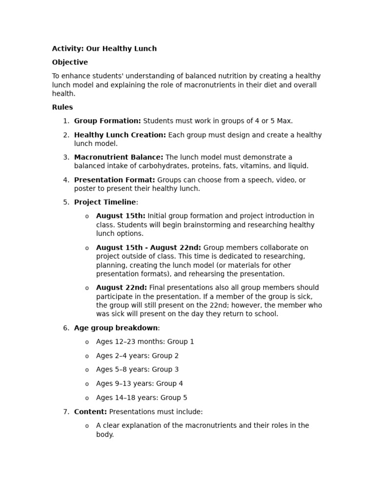 Activity Our Healthy Lunch | PDF | Nutrients | Nutrition