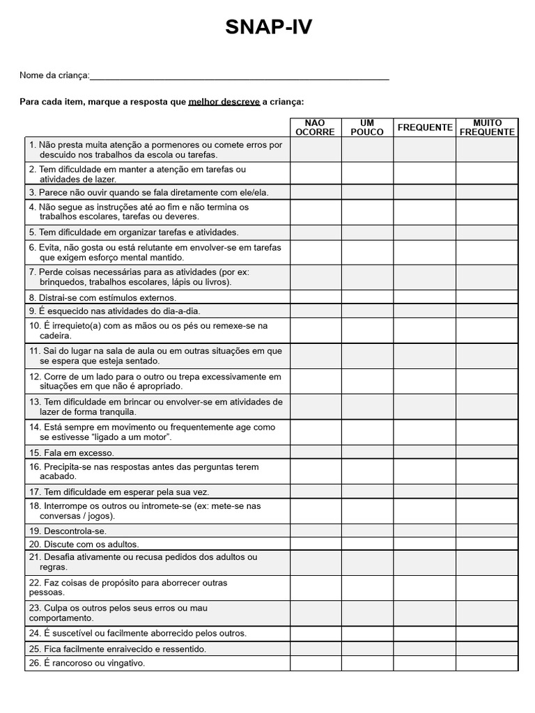 Avaliação SNAP-IV para TDAH Infantil | PDF