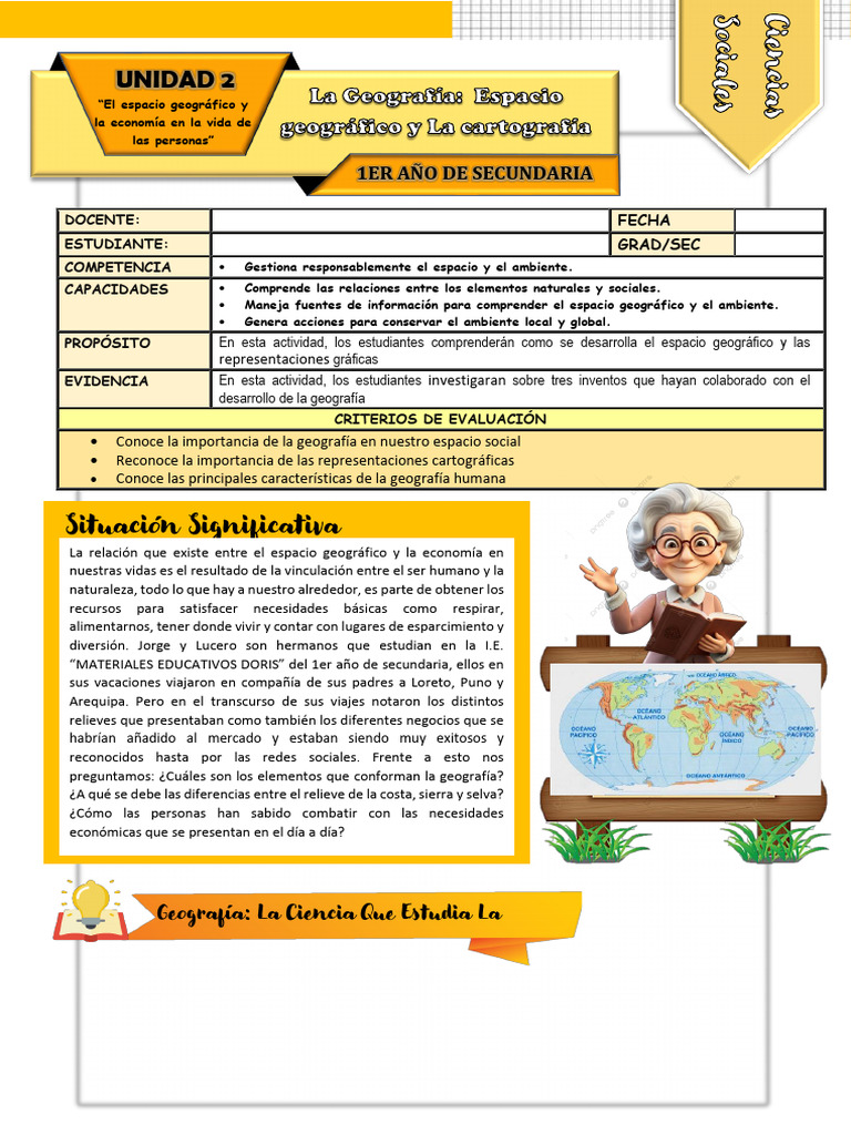 Ficha de Actividad CCSS 1° - Semana 1 Uni 2 | PDF | Geografía | Mapa