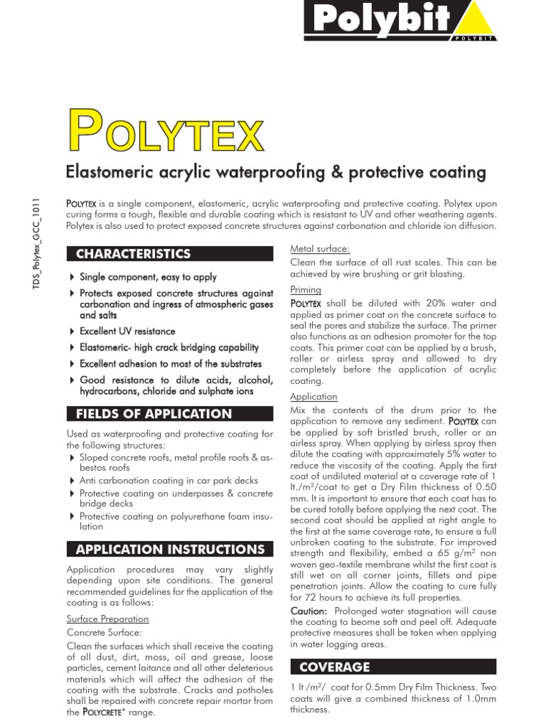 Polytex Waterproofing Coating Guide | PDF | Roof | Concrete