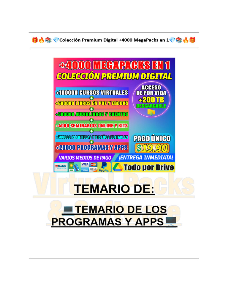 Temario de Programas y Apps - ?colección Ultra Premium +4000 Mega Packs ...