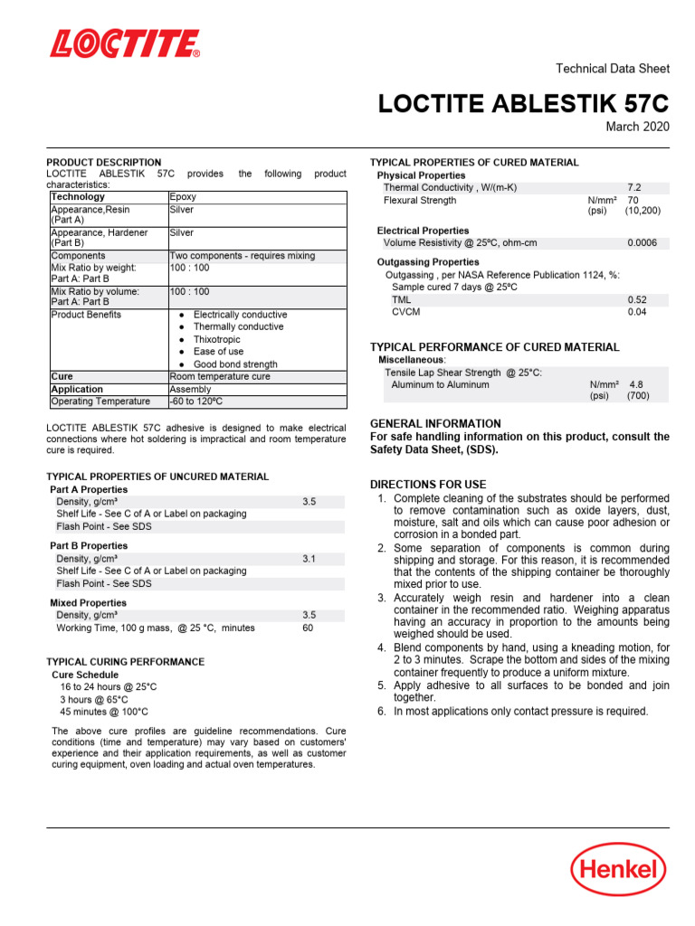 Loctite Ablestik 57C Ab Epoxy Adhesive Reference: Loctite Ablestik 57C Technical Data Pdf Legal Liability