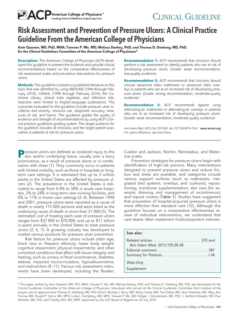 Pressure Ulcer Risk Assessment Guidelines | PDF | Medicine | Clinical ...
