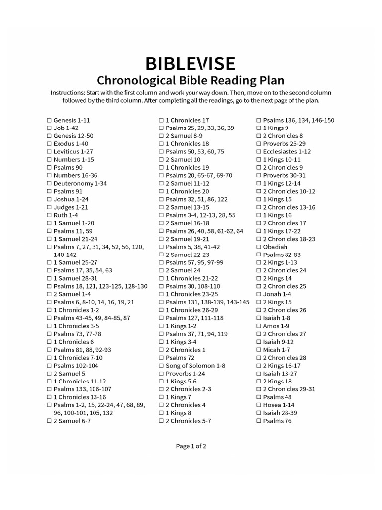 Chronological Bible Reading Plan Biblevise | PDF