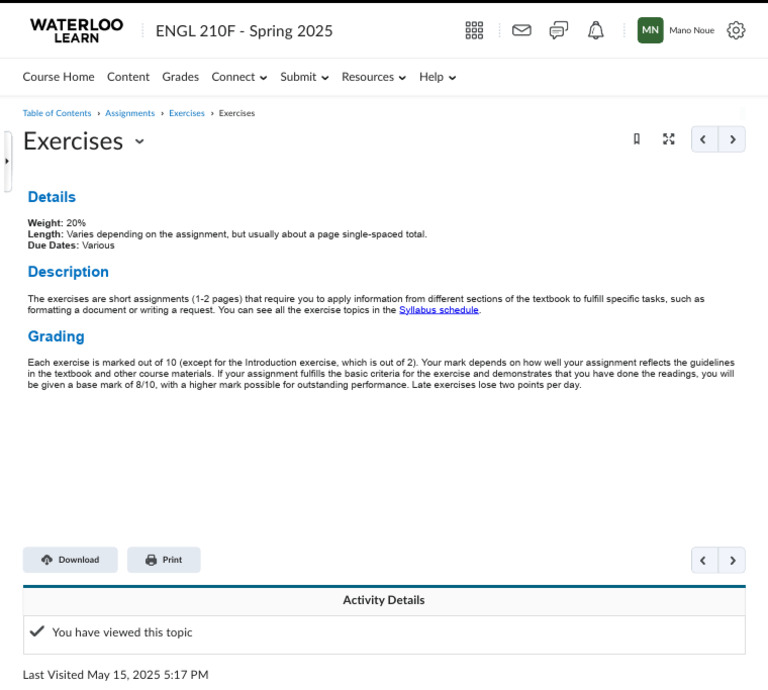 ENGL 210F Exercise Guidelines | PDF